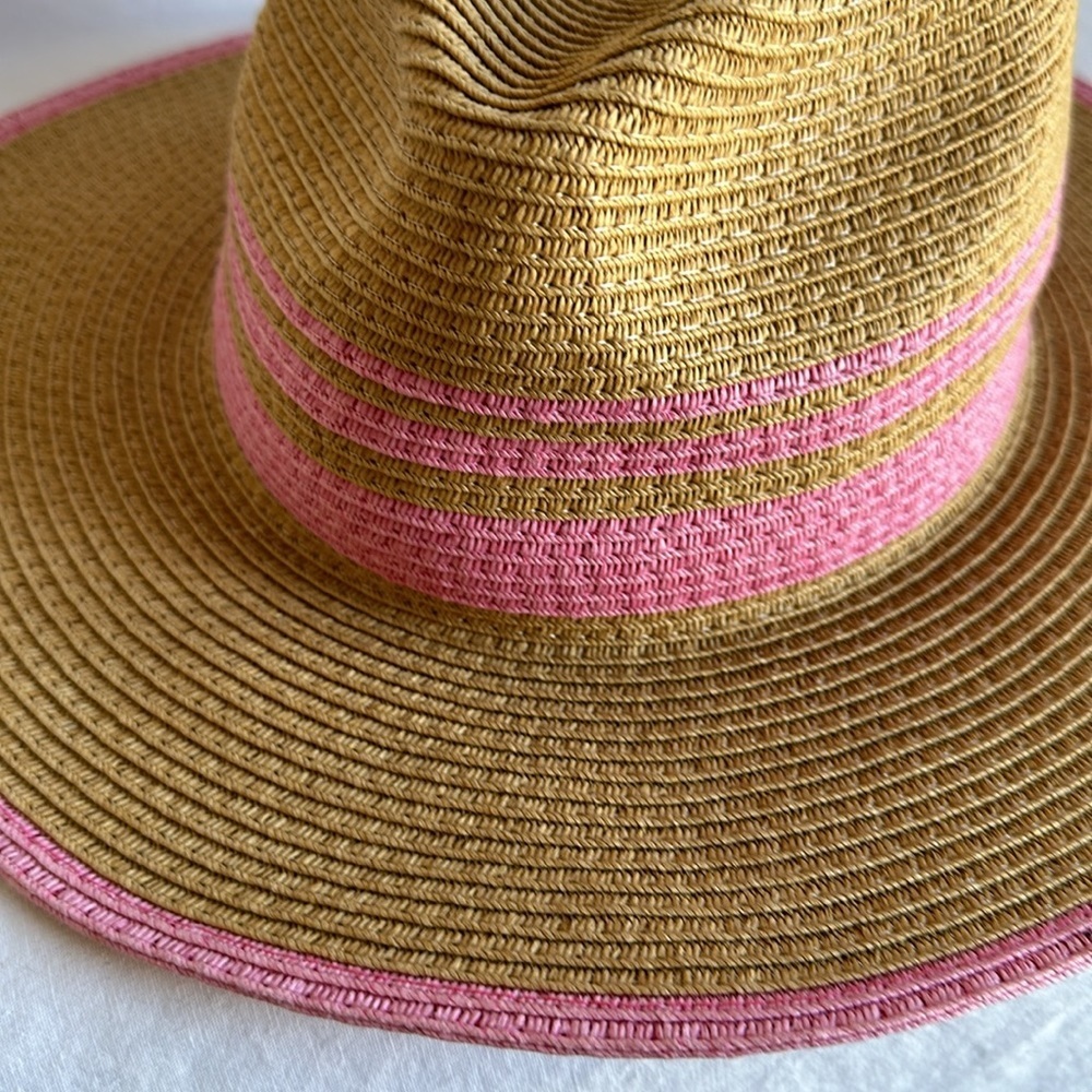 Packable pink and beige straw hat - Picture 2 of 5